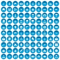 100 military journalist icons set blue