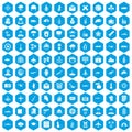 100 military journalist icons set blue