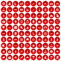 100 military journalist icons set red