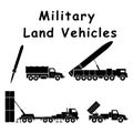 Military Land Combat Artillery Vehicles. Pictogram depicting ground war machines and equipment. EPS Vector Royalty Free Stock Photo