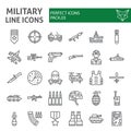 Military line icon set, army symbols collection, vector sketches, logo illustrations, war signs linear pictograms