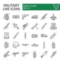 Military line icon set, war and army symbols collection, vector sketches, logo illustrations, weapon signs linear