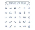 Military line vector icon set. Army outline icons. Editable stroke. 24x24 px.