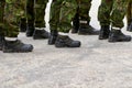 Military lineup, soldiers legs up close