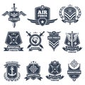 Military logos and badges. Army symbols on white background