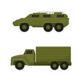 Military Machine and Armored Vehicle for Off-road Track Vector Set