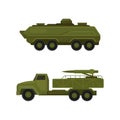 Military Machine and Armored Vehicle for Off-road Track Vector Set