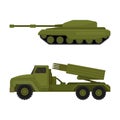 Military Machine and Armored Vehicle for Off-road Track Vector Set