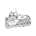 Military machinery hand drawing illustration. Armored personnel carrier or armored fighting vehicle. Sketch Royalty Free Stock Photo