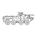 Military machinery hand drawing illustration. Armored personnel carrier or armored fighting vehicle. Sketch