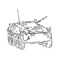 Military machinery hand drawing illustration. Armored personnel carrier or armored fighting vehicle. Sketch Royalty Free Stock Photo