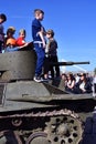 Military machines outdoors exhibition in Moscow. Victory Day celebrations on Moscow.