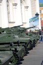 Military machines outdoors exhibition in Moscow. Victory Day celebrations on Moscow.