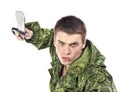 Military Man Attack With Knife Royalty Free Stock Photo