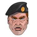 Military man in a beret. Vector illustration of a Ukrainian soldier in khaki military form of armed forces