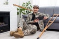 military man with crutches, disability