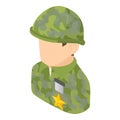 Military man icon isometric vector. Soldier camouflage uniform with star badge