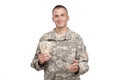 Serviceman with money extends his hand Royalty Free Stock Photo