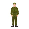 Military man of Russian armed force wearing camouflage army uniform. Soldier, conscript or infantryman isolated on white Royalty Free Stock Photo