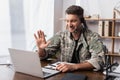 Military man in uniform and headset Royalty Free Stock Photo