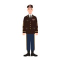 Military man of USA armed force wearing full dress uniform and beret. American soldier, conscript or infantryman