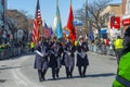 Military March in Saint Patrick`s Day parade Boston, USA Royalty Free Stock Photo