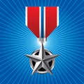 Military medal on blue starburst