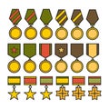 Military medals with laurel. Medals set Royalty Free Stock Photo