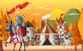 Military medieval camp with tent