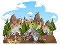 Military medieval camp on white background