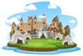 Military medieval camp on white background