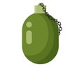 Military metal water bottle. Soldier green olive flask. Touristic equipment for camping and tourism