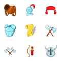 Military middle ages icons set, cartoon style