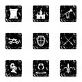 Military middle ages icons set, grunge style