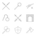 Military middle ages icons set, outline style