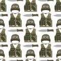 Military modern camouflage helmet army protection seamless pattern background soldier uniform hat protective steel armed