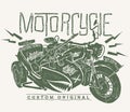 Military Motorcycle whith sidecar hand drawn t-shirt print