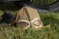 Military motorcyclist helmet and glasses