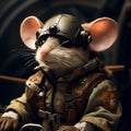 Military mouse pilot in a dark dramatic light. AI Generated