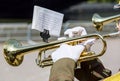 Military musician blowing his gold trumpet Royalty Free Stock Photo