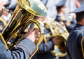 Military musician with brass tuba at street concert Royalty Free Stock Photo