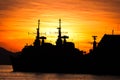 Military Navy Ships Silhouettes by Sunset