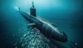 Military nuclear submarine launching torpedo missile in the vast depths of the ocean