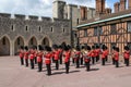 Military orchestra of the Queen`s Guard during the ceremony of changing of the Queen`s Honor Guard at Windsor Castle, Windsor, UK. Royalty Free Stock Photo