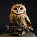 Military owl with radio controller. AI Generated