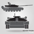 Military panzer isolated on gray background.