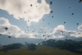 Military parachutist paratroopers jumping out of an air force airplane. Neural network AI generated