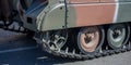 Military parade. Armored vehicle camouflage color, close up view. Army weapon for war and defense Royalty Free Stock Photo