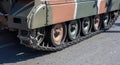 Military parade. Armored vehicle camouflage color, close up view. Army weapon for war and defense Royalty Free Stock Photo