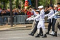 Military parade (Defile) during the ceremonial of french national day, Champs Elysee avenue. Royalty Free Stock Photo